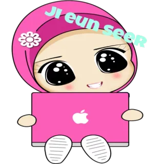 ☺️ d9b55201 Ji eun seer dibujos animados, chica, hiyab, portátil, flor, kawaii telegram sticker