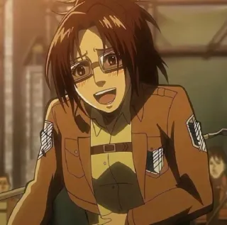 🦦 3fd2d5dc Hange Zoë Attack on Titan Anime, Personaggio, Hange Zoë, L'Attacco dei Giganti, Sorridendo, Occhiali telegram sticker