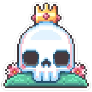 ⭐ ac3ba9e0 skull, crown, pixel art, king, flowers, pixelated, cartoon, sticker telegram sticker