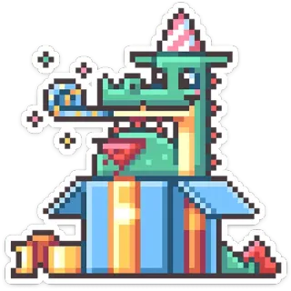 ⭐ b5010114 birthday, dragon, pixel art, party, celebration, gift telegram sticker