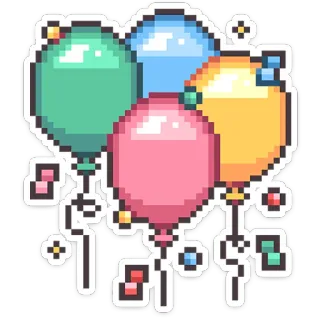 ⭐ fe80b575 balloons, pixel art, celebration, party, birthday, festive, decoration telegram sticker