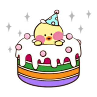 🐥 aca7277f anatra, torta, compleanno, festa, carino, celebrazione, animale, cartone animato telegram sticker