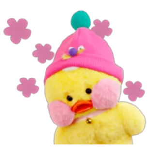 🐣 c35324ac anatra, peluche, carino, cappello rosa, fiori, cartone animato telegram sticker