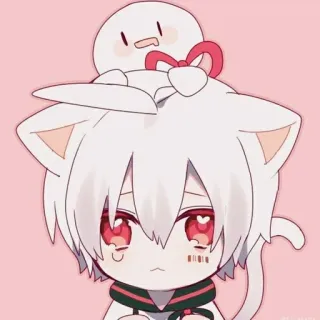 🌸 fe8abbc7 Anime, Gatto, Capelli Bianchi, Occhi Rossi, Carino, Chibi, Kawaii telegram sticker