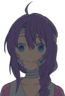 👩‍🦰 71ee0130 อนิเมะ, ผ้าพันแผล, ผมสีม่วง, ผู้หญิง, ตัวละคร telegram sticker