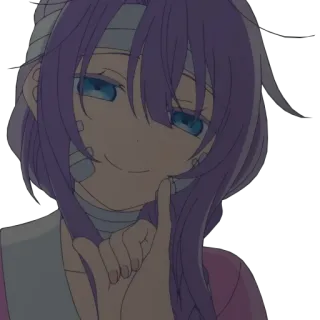 🤫 93527f01 อนิเมะ, ผู้หญิง, ผ้าพันแผล, ผมสีม่วง, ตัวละคร telegram sticker