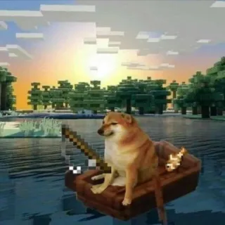 🐕 b561ce7f Minecraft minecraft, videospiel, doge, hund, angeln, boot, sonnenuntergang whatsapp sticker