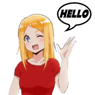 👋 32f1a960 HELLO Anime, Mädchen, Hallo, Gruß, Cartoon, Zwinkern, blond telegram sticker