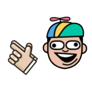 😎 df49421b anak, topi baling-baling, tangan menunjuk, kartun, lucu, konyol telegram sticker