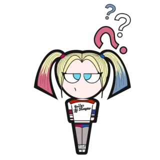 🤔 2a129229 Harley Quinn Daddy's Lil Monster harley quinn, dc comics, penjahat super, kartun, pertanyaan, bingung telegram sticker