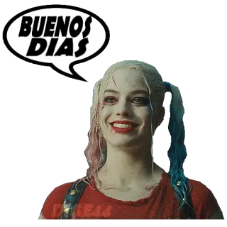 🛏 f3fe078d Harley Quinn BUENOS DIAS Harley Quinn, Buenos Dias, Buenos días, Saludo, Escuadrón Suicida, Margot Robbie, DC Comics telegram sticker
