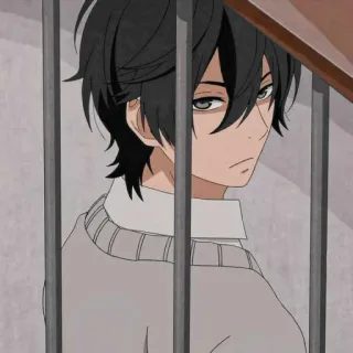 🏷 856f7721 Anime, Hombre, Personaje, Pelo negro, Suéter gris telegram sticker