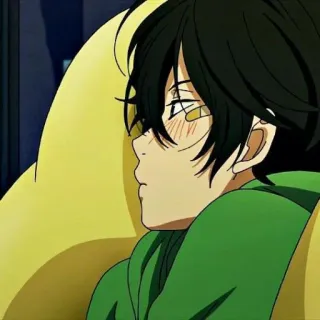 🏷 b3ec6eb7 Anime, Chico, Sudadera verde con capucha, Tirita, Sonrojo telegram sticker