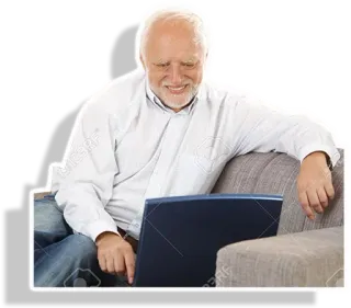 😃 b38bb5d6 Hide the Pain Harold ハロルド, ミーム, 男性, ラップトップ, インターネット, 笑顔, ストックフォト telegram sticker