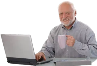 ☺️ 0dcc36b2 Hide the Pain Harold meme, internet, stock photo, older man, laptop, hide the pain harold telegram sticker