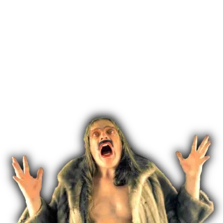 😲 d1f0ed7b Mann, Pelzmantel, aufgerissene Augen, geschockt, schreiend telegram sticker