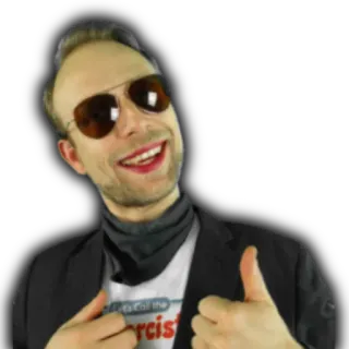 👍 e78fc51b Let's Go Call The Exorcist Mann, Sonnenbrille, Daumen hoch, Exorzist, Anruf telegram sticker