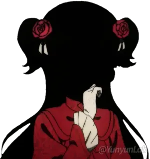 🤔 0a54a080 YuyunLab autocollant, anime, silhouette, rouge, roses, vêtement traditionnel telegram sticker