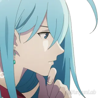 🤔 8e371885 YunYunLab anime, fille, personnage, cheveux bleus, boucles d'oreilles, portrait telegram sticker