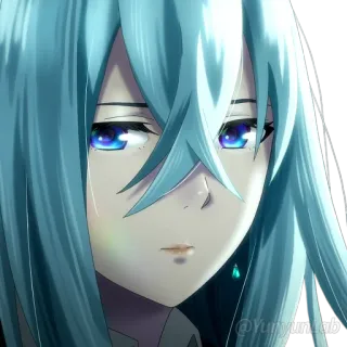 🙂 90996931 @Yuyunlab Anime, Fille, cheveux bleus, Portrait telegram sticker