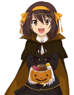 🎃 a3e801e0 Haruhi Suzumiya The Melancholy of Haruhi Suzumiya Anime, Personaje, Halloween, Disfraz, Calabaza, Caramelo telegram sticker