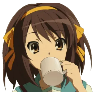 ☕ d7e54911 Haruhi Suzumiya The Melancholy of Haruhi Suzumiya Anime, Chica, Bebiendo, Lindo, Haruhi Suzumiya telegram sticker