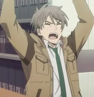 🔦 466a1b61 アニメ, キャラクター, 幸せ, 興奮, オフィス, 男性 telegram sticker