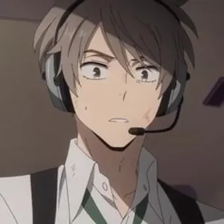 🔦 492c7225 アニメ, 男性, キャラクター, ヘッドホン, マイク, 見ている telegram sticker