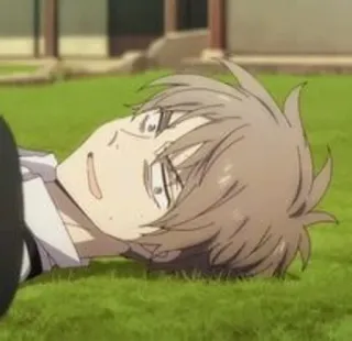 🔦 90744ccf アニメ, 人物, 横たわる, 草, イラスト, 漫画 telegram sticker