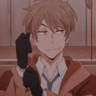 🔦 a64bb687 アニメ, キャラクター, 手袋, ニヤリ, 茶髪, ファンアート telegram sticker