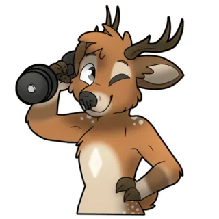 💪 547bdf27 鹿, 动物, 卡通, 毛茸茸, 举重, 锻炼 telegram sticker