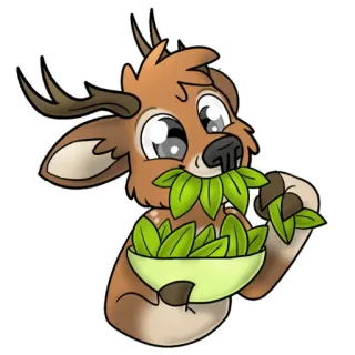 🥦 b249020a 鹿, 动物, 树叶, 卡通, 可爱, 毛茸茸 telegram sticker