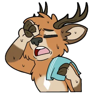 😫 d3a46c1a 鹿, 疲惫, 流汗, 卡通, 动物, 毛茸茸 telegram sticker
