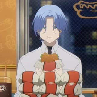 💎 4ac315ca 动漫, 吃, 食物, 汉堡, 蓝头发 telegram sticker