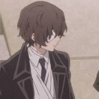 ❓ a43751fe Osamu Dazai Bungou Stray Dogs Anime, Personnage, Osamu Dazai, Bungou Stray Dogs, Bandages, cheveux bruns, costume, formel telegram sticker