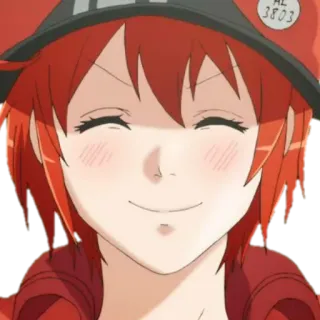 ☺️ 6f1169b4 AL3803 anime, capelli rossi, sorridente, Cells at Work!, piastrina telegram sticker