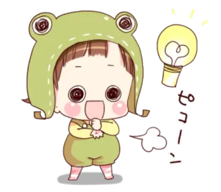 💡 21381d35 ピコーン cartoon, kawaii, idea, light bulb, frog, anime whatsapp sticker