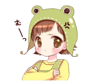 😒 509f53bd む anime, girl, frog, cute, angry, japanese, cartoon, child whatsapp sticker