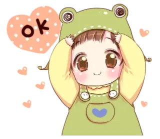 🆗 5f0cb27d ok cute, frog, cartoon, kawaii, girl, ok whatsapp sticker