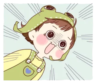 😶 63c304cf child, cute, cartoon, frog hat, surprised whatsapp sticker