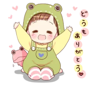 💓 76d28c24 どうもありがとう frog, cute, anime, girl, thank you whatsapp sticker