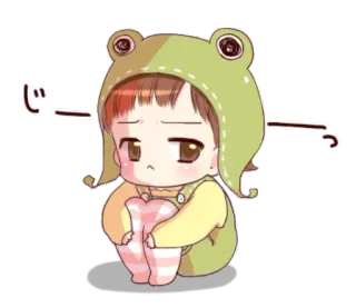 😒 9af13d79 じーっ child, sad, frog, cute, chibi, sticker whatsapp sticker
