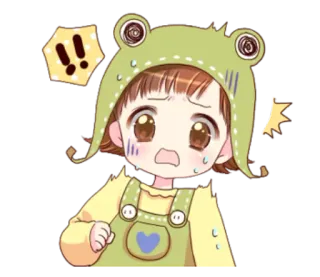 😰 b859d2cb cartoon, anime, cute, worried, exclamation marks, frog, hat whatsapp sticker