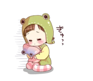 🐸 daf1eecd ぎゅ cute, anime, child, hug, sad, frog, kawaii whatsapp sticker