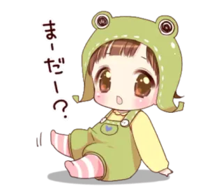 😯 ebbab787 まーだー！? child, frog, cute, baby, cartoon whatsapp sticker