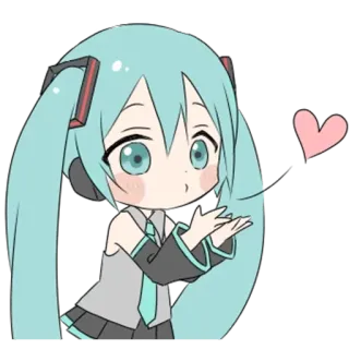 😘 207584f5 Hatsune Miku Аниме, Чиби, Милый, Мультфильм, Цифровое искусство, Вокалоид telegram sticker
