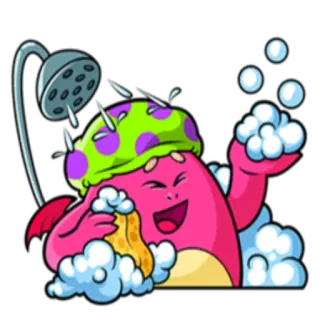 🚿 2583f836 monstruo, dibujos animados, ducha, baño, burbujas, lindo, rosa telegram sticker