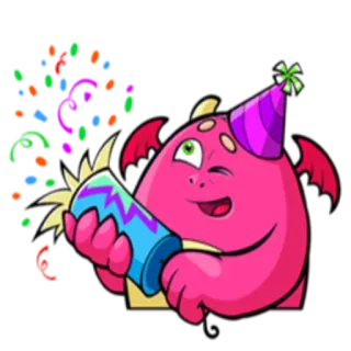 🎉 d1f4b3e4 monstruo, fiesta, celebración, confeti, sombrero, lindo, dibujos animados, divertido telegram sticker