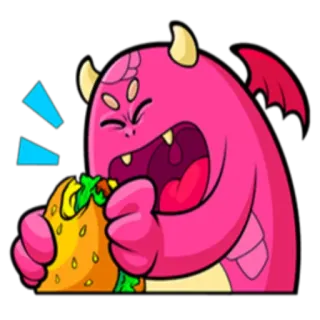 🍔 f5911e5c monstruo, comiendo, taco, dibujos animados, rosa, dragón, comida telegram sticker