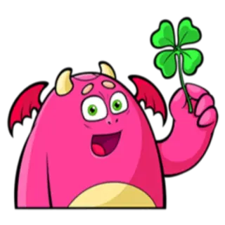 ☘ f5c86faa monstruo, trébol de cuatro hojas, suerte, dibujos animados, pegatina, monstruo rosa, trébol, buena suerte telegram sticker